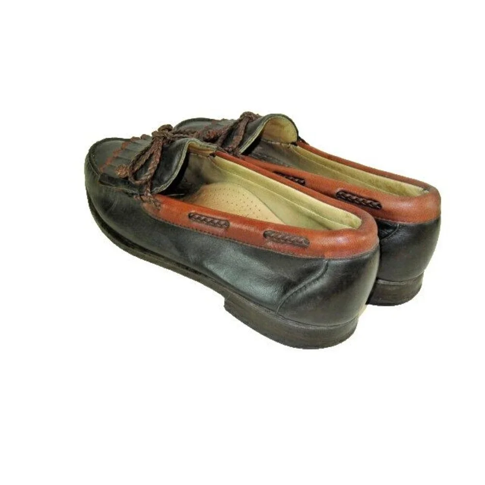 Mens Woodstock 2 Tone Black/Tan Leather Tassel Kilt Casual Loafers sz 10D